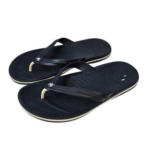 CROCS Womens Flip Flops, Thongs, Slip On, Rubber, Comfort, Black, White Size 9